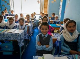 A coed private school classroom in Kabul, September 2019. Girls’ education is still restricted in Taliban-controlled areas. Scott Peterson/Getty Images