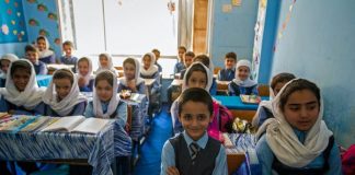 A coed private school classroom in Kabul, September 2019. Girls’ education is still restricted in Taliban-controlled areas. Scott Peterson/Getty Images