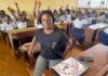 Léa Coralie Moussavou is head of community education and environmental awareness for the NGO Conservation Justice in Gabon, where she teaches students about protecting wildlife — as well as communities. Image courtesy of Léa Moussavou.