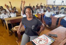 Léa Coralie Moussavou is head of community education and environmental awareness for the NGO Conservation Justice in Gabon, where she teaches students about protecting wildlife — as well as communities. Image courtesy of Léa Moussavou.
