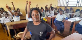 Léa Coralie Moussavou is head of community education and environmental awareness for the NGO Conservation Justice in Gabon, where she teaches students about protecting wildlife — as well as communities. Image courtesy of Léa Moussavou.