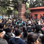 A protest outside the JNU Gate against the violence that broke out inside the campus premises on January 5